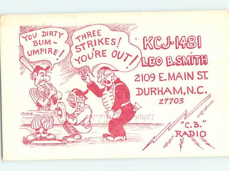 Pre-1980 RADIO CARD - CB HAM OR QSL Durham North Carolina NC AH2229