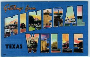 Large Letter Linen  MINERAL WELLS, Texas TX  ca 1940s Colourpicture Postcard