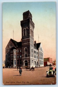 Sioux City Iowa IA Postcard Post Office Building Horse Carriage Classic Car 1909