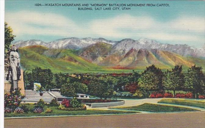 Utah Salt Lake City Wasatch Mountains and Mormon Battalion Monument From Capi...