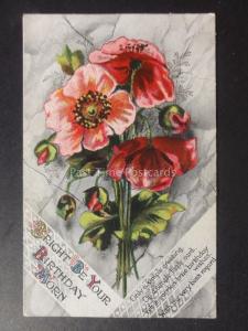 Poppies BRIGHT BE YOUR BIRTHDAY MORN c1915 by J.T. Co 214 - Old Postcard