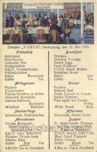 Menu Norddeutscher Lloyd, Breman, Ship Unused 