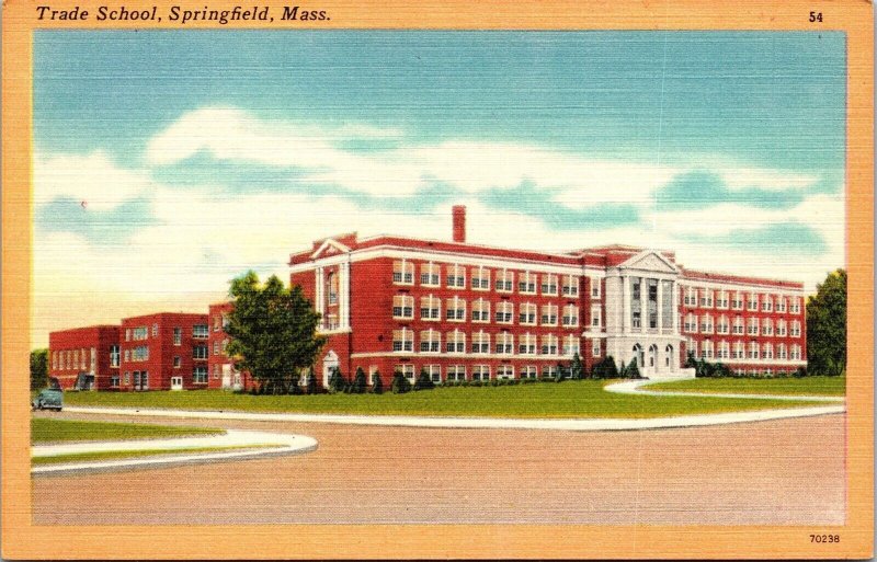 Vtg Springfield Massachusetts MA Trade School 1930s Unused Linen View Postcard