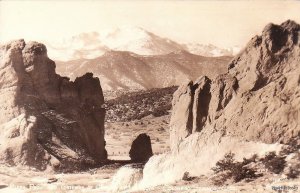 Postcard RPPC Pikes Peak + Gateway Garden Gods Colorado Springs CO