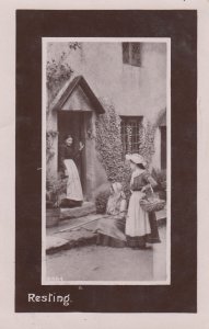 Resting Fork Pitchfork Basket Of Fruit Visiting Exhausted Real Photo Postcard