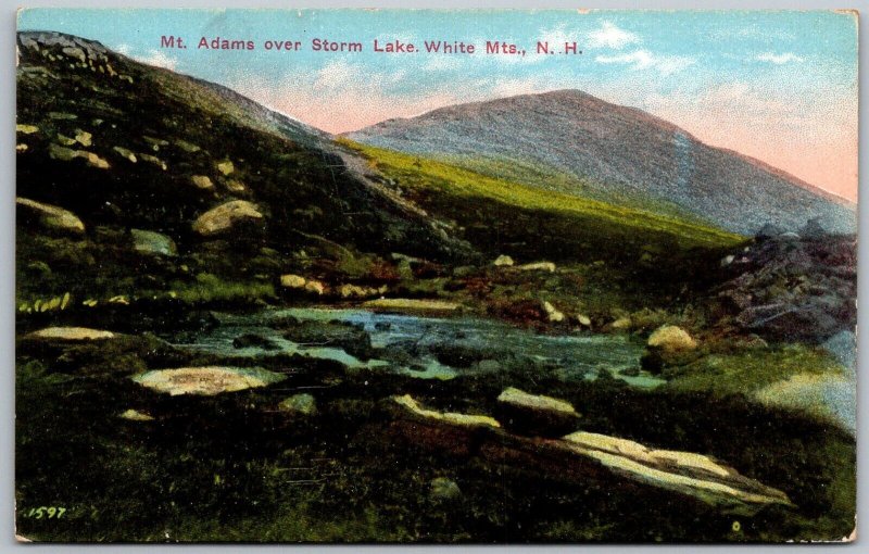 White Mountains New Hampshire c1910 Postcard Mt. Adams Over Storm Lake