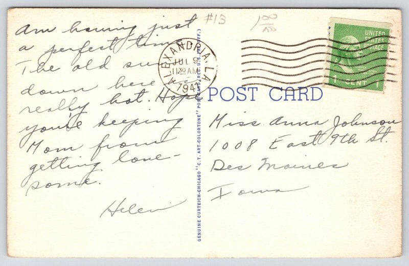 Alexandria Louisiana~City Hall~Confederate Soldier Civil War Monument~1941 Linen