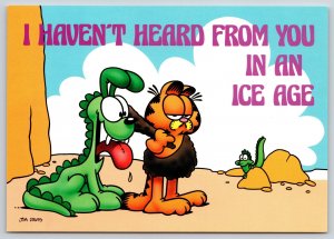 Garfield Comic~In An Ice Age~Dinosaur Dog & Tribal Cat~Continental Postcard