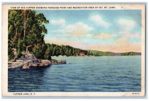 c1940's Paradise Point Recreation Area of Vet. Mt. Camp, Tupper Lake NY Postcard 