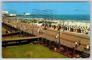 Boardwalk, Beach, Ocean, Atlantic City, New Jersey, Vintage 1955 Chrome Postcard