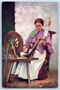 Ireland Postcard Irish Peasant Spinning Flax Irish Life c1910 Oilette Tuck Art