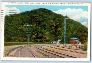 1940 Harrisburg Pennsylvania PA Postcard Scene Main Line Rockville Bridge Posted