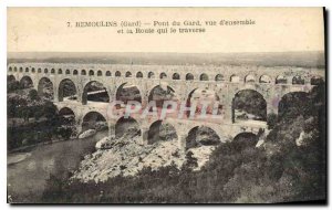 Old Postcard Remoulins Gard Pont du Gard Overview and Route that crosses the