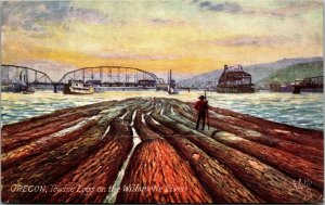 Vtg Oregon OR Towing Logs on the Willamette River 1910s Tuck Oilette Postcard