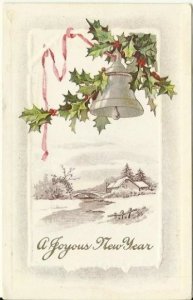 Log Cabin with a Bridge over Stream Happy New Year Vintage Postcard