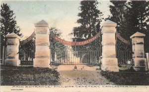 G18/ Lancaster Wisconsin Postcard 1908 Main Entrance Hillside Cemetery