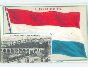 Old Postcard PATRIOIC FLAG AND GENERAL VIEW Luxembourg City Luxembourg F5301