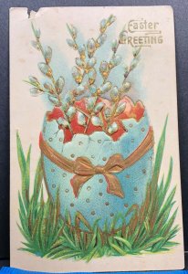 Easter Greeting Egg Pussy Willow Flower 1908 Antique Postcard