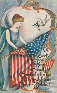 Artist impression Flag Woman Saying 1910 Patriotic Postcard 8880