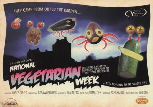 Outer Space Fish Creatures Vegetarian Food Week Advertising Postcard