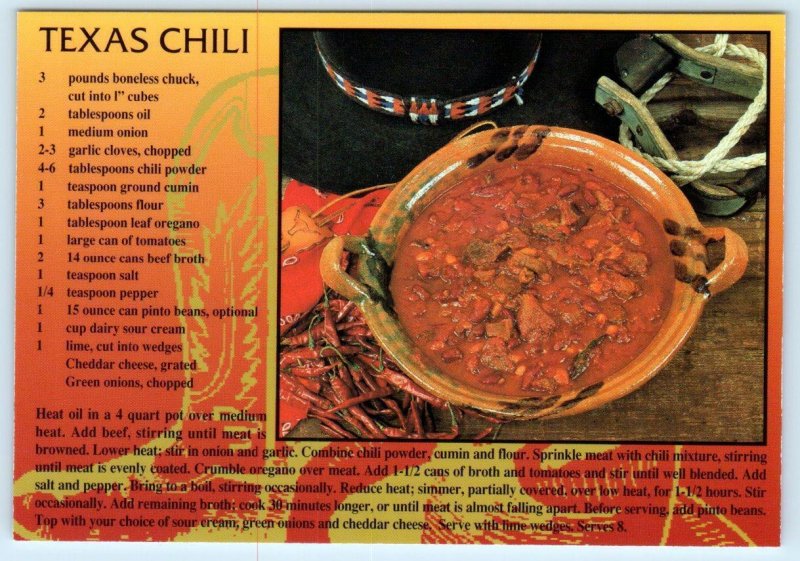 3 Postcards TEXAS CHILI ~ Illustrated RECIPES Nice Graphics  4x6