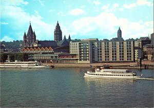 Mainz Hilton Rheingoldhalle Hotel Rhine River Germany 1960s Continental Postcard