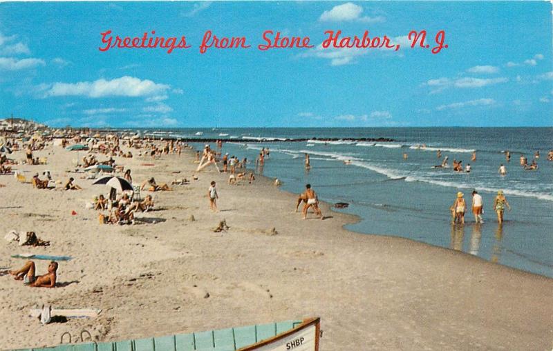 Greetings from Stone Harbor NJ New Jersey Beach Summer Fun sunbathing Postcard