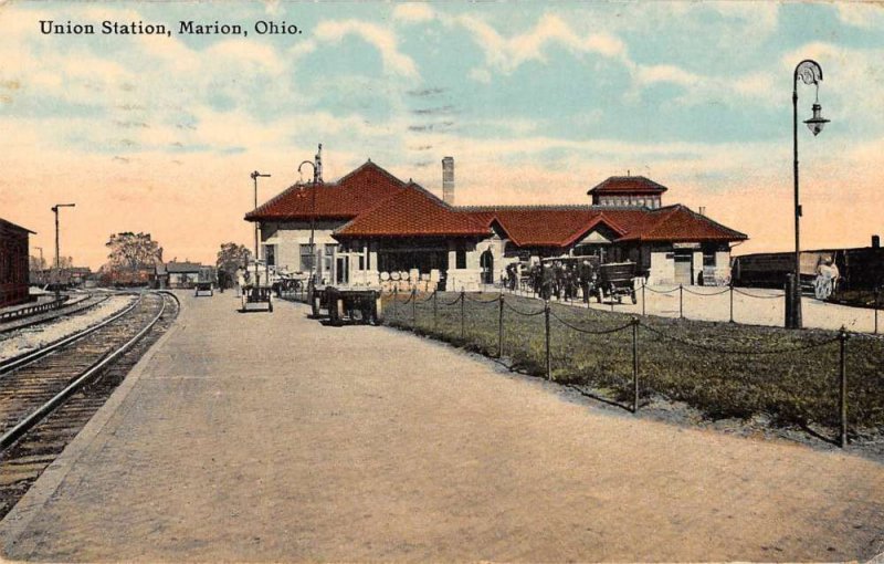 Marion Ohio cars & buggies Union Railroad Station antique pc ZE686173