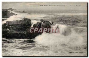 Saint Guenele Penmarch Old Postcard The bar storm