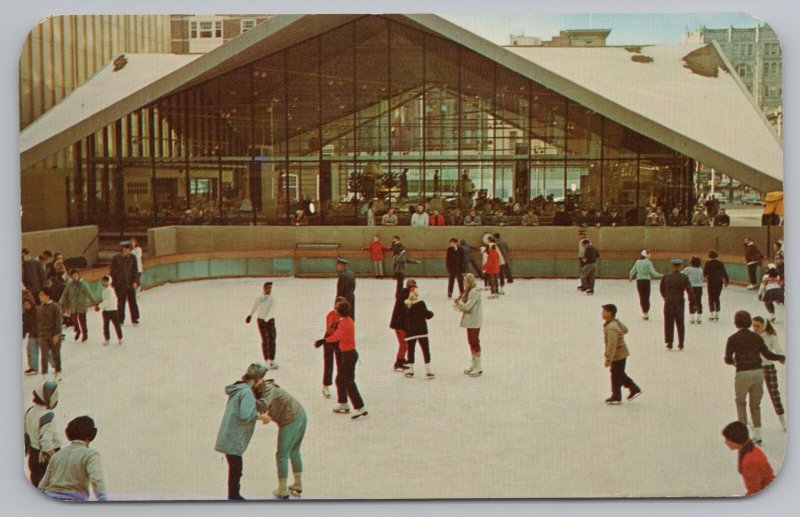 Denver Colorado~Colorful Skating Scene~Zeckendorf Plaza~Vintage Postcard 