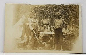 RPPC Boys and Their Fish, Camping Women Prepping c1910 Real Photo Postcard H2