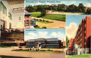 Worcester MA Massachusetts CITY HOSPITAL Children's Ward~Lobby ca1940's Postcard