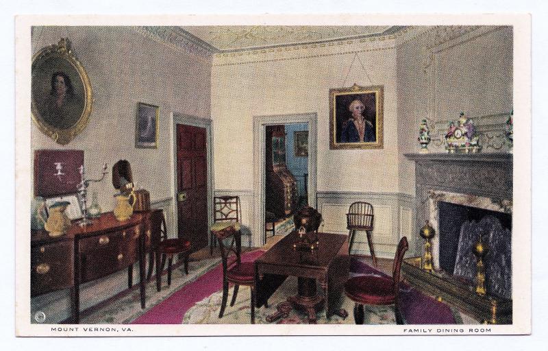 1920 Family Dining Room Mt. Mount Vernon VA George Washington Home RARE Postcard