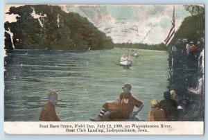 Independence Iowa Postcard Boat Race Field Wapsipinocon River Club Landing c1910