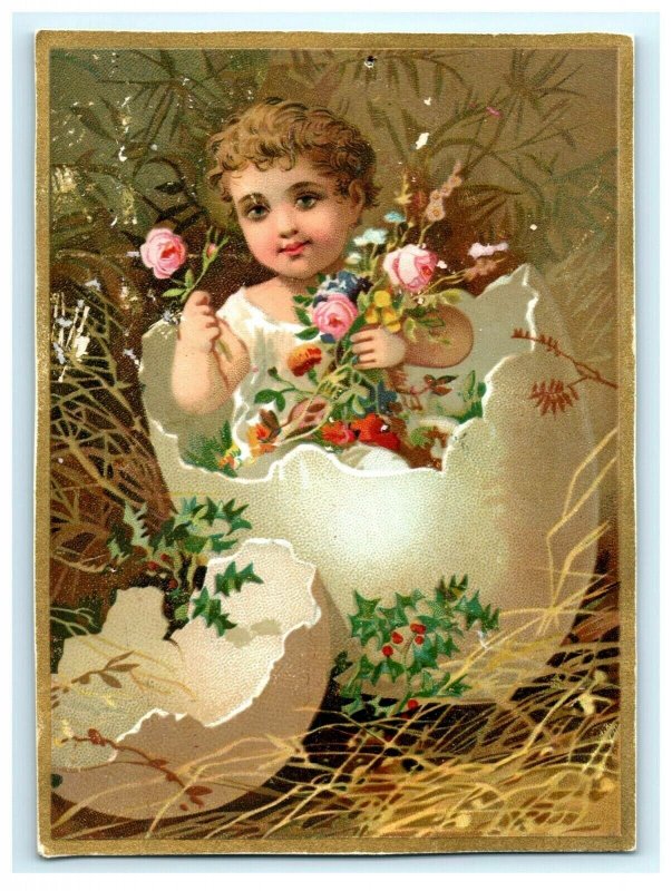 1880s-90s Victorian Easter Cards Adorable Babies Inside Giant Eggs Lot Of 4 *D