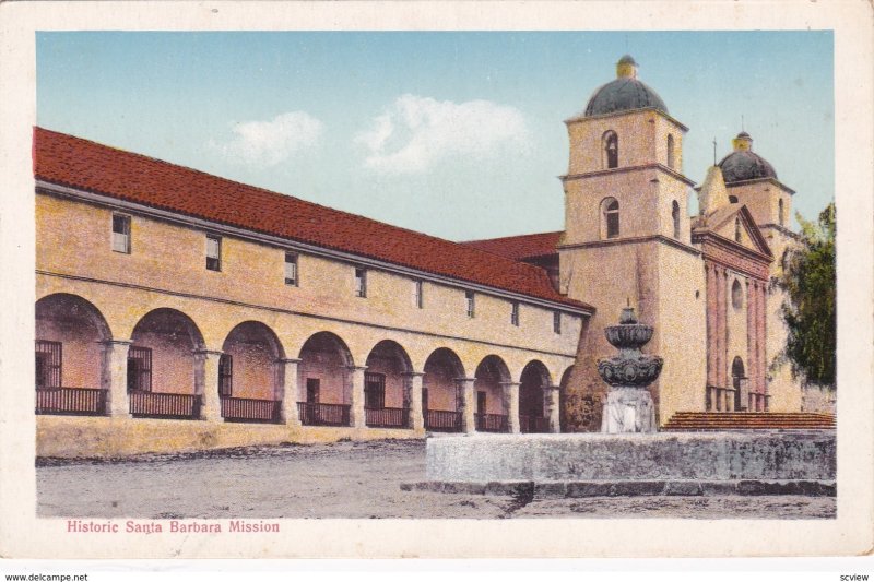 SANTA BARBARA California, 1910-20s; Historic Mission, Fountain