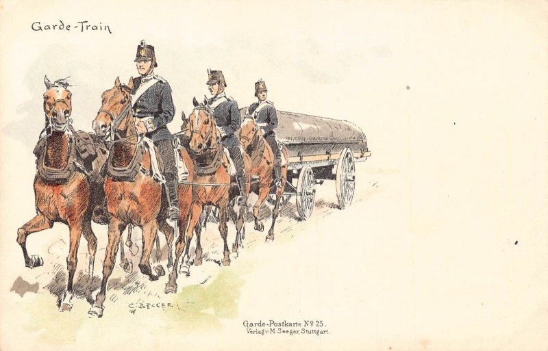 L059 Germany Garde Train Becker signed litho vintage postcard