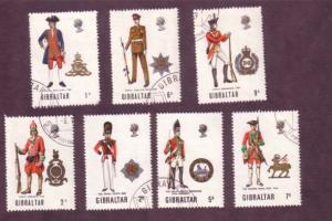 Set of (7) Gibraltar Stamps, Militray Uniforms 