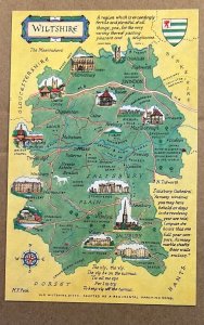 UNUSED POSTCARD - MAP OF WILTSHIRE, ENGLAND