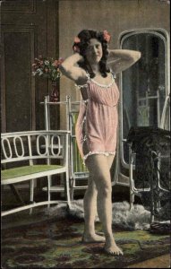 Woman in Room Underwear Lingerie Series 1355 c1910 Postcard #4