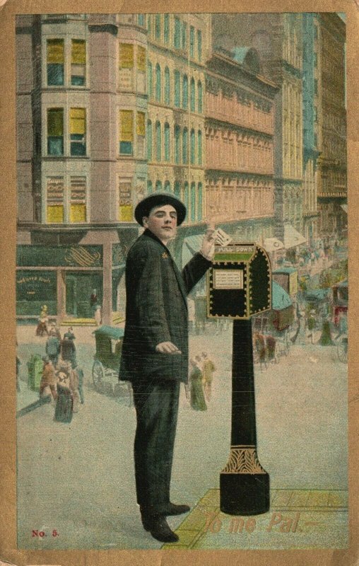 Vintage Postcard 1912 To Me Pal.  Young Man Mailing Letter