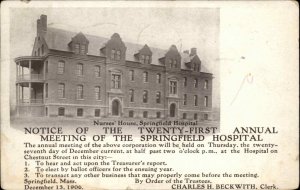 Springfield MA 21st Annual Hospital Meeting 1906 Postcard