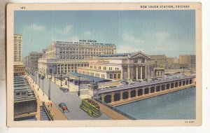 P3311 JL postcard vintage new union train station cars etc street view chicago i