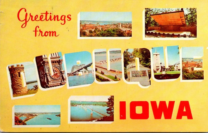 Iowa Greetings From Dubuque Large Letter Chrome 1966