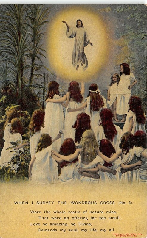 Survey The Wondrous Cross 1909 Bamforth Religious Postcard Jesus Above Followers