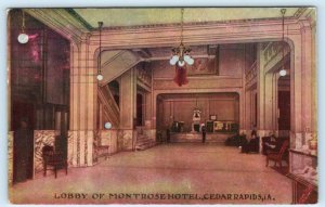 CEDAR RAPIDS, IA Iowa ~ Lobby of MONTROSE HOTEL 1908 Linn County Postcard