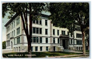 1906 High School Exterior Roadside Glen Falls New York NY Posted Trees Postcard