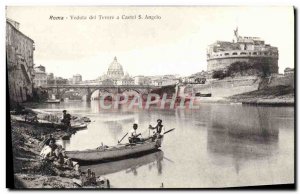 Old Postcard Roma Veduta del Tevere Castel S Angelo Fishermen Fishing