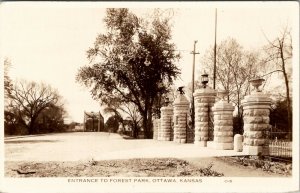 Ottawa Kansas RPPC Entrance to Forest Park 1941 To Sprangers  Phila Postcard W12
