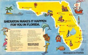 Sheraton Makes It Happen FLORIDA Map Comic Boca Raton 1973 Vintage Postcard